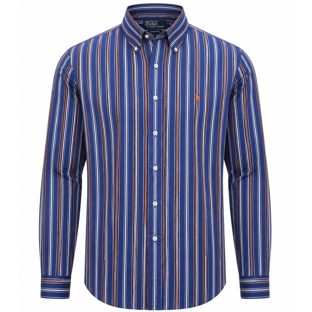 Polo Ralph Lauren Vintage Mens Custom Fit Striped Button Down Shirt Blue Red L